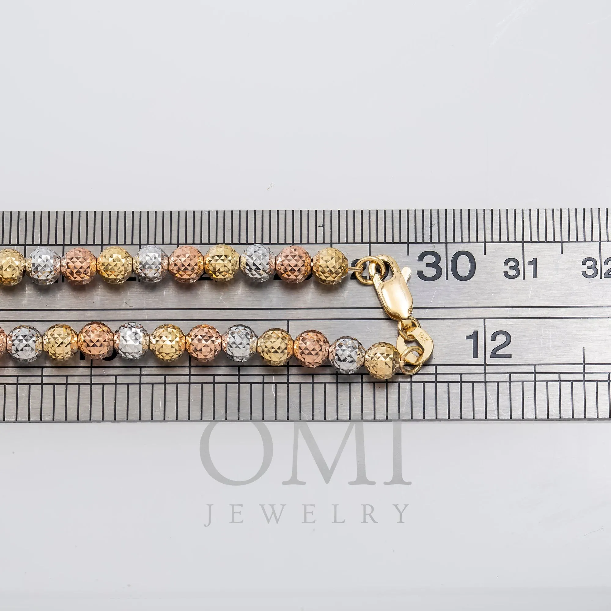 14K GOLD TRI-COLOR 5MM MOON BEAD CHAIN