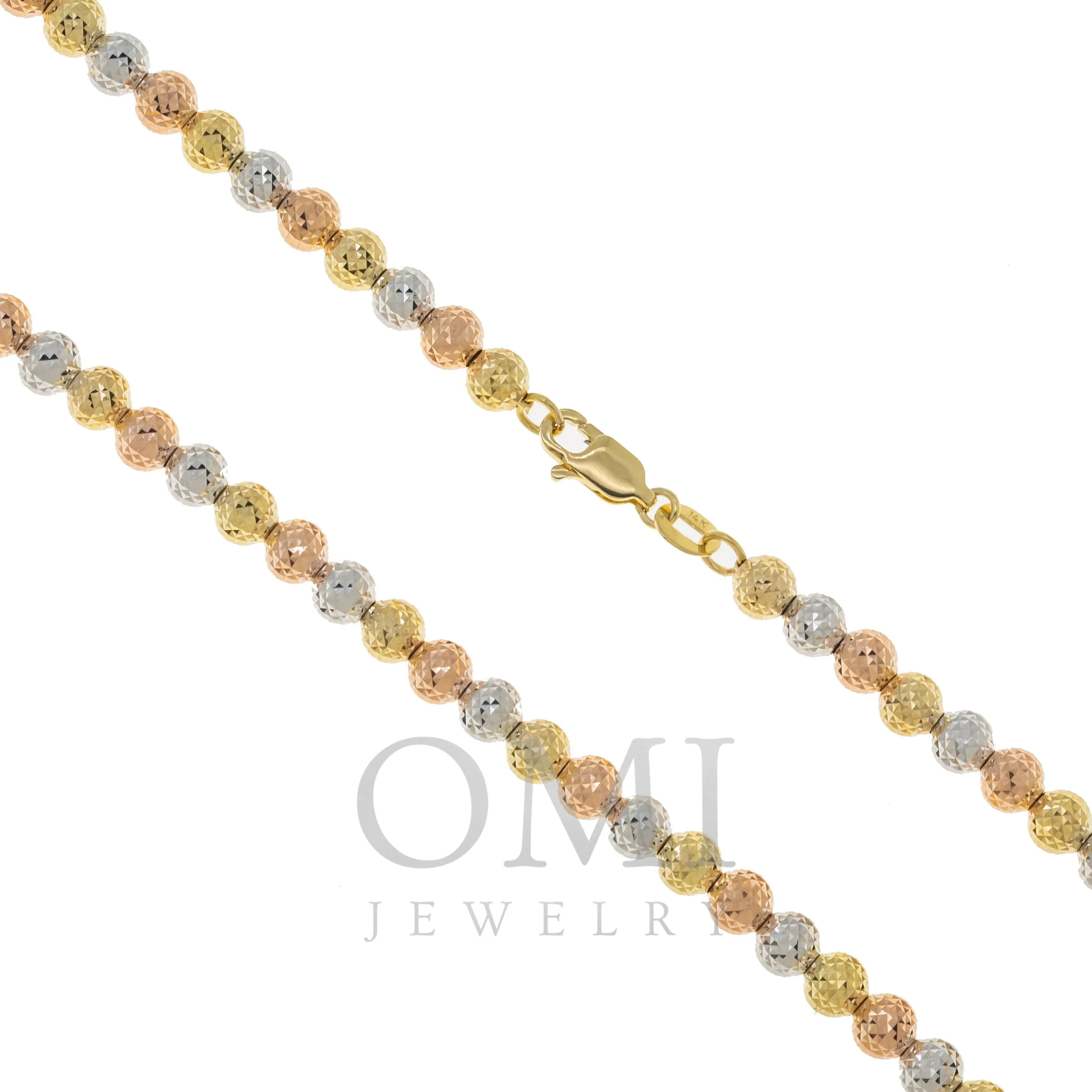 14K GOLD TRI-COLOR 5MM MOON BEAD CHAIN