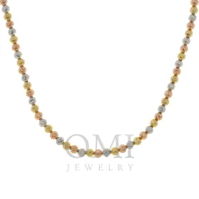 14K GOLD TRI-COLOR 5MM MOON BEAD CHAIN