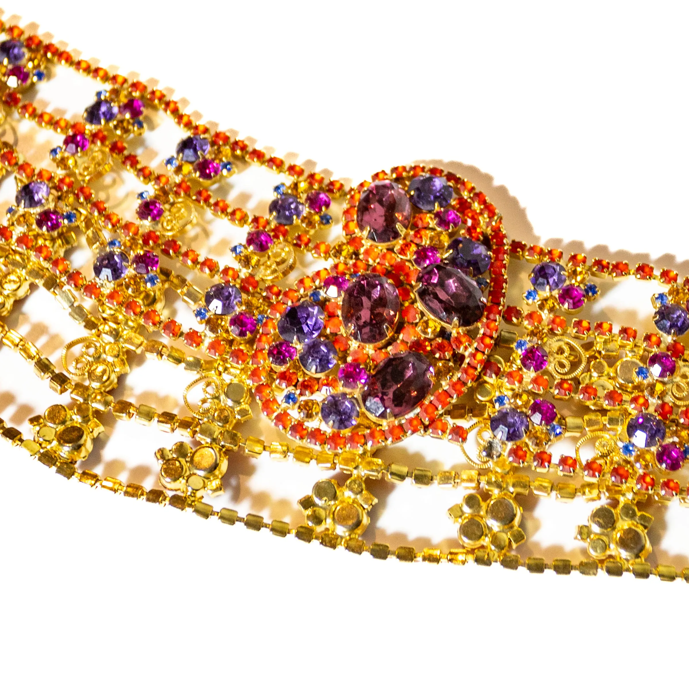 1960s Multicolored Paisley Rhinestone Filigree Belt