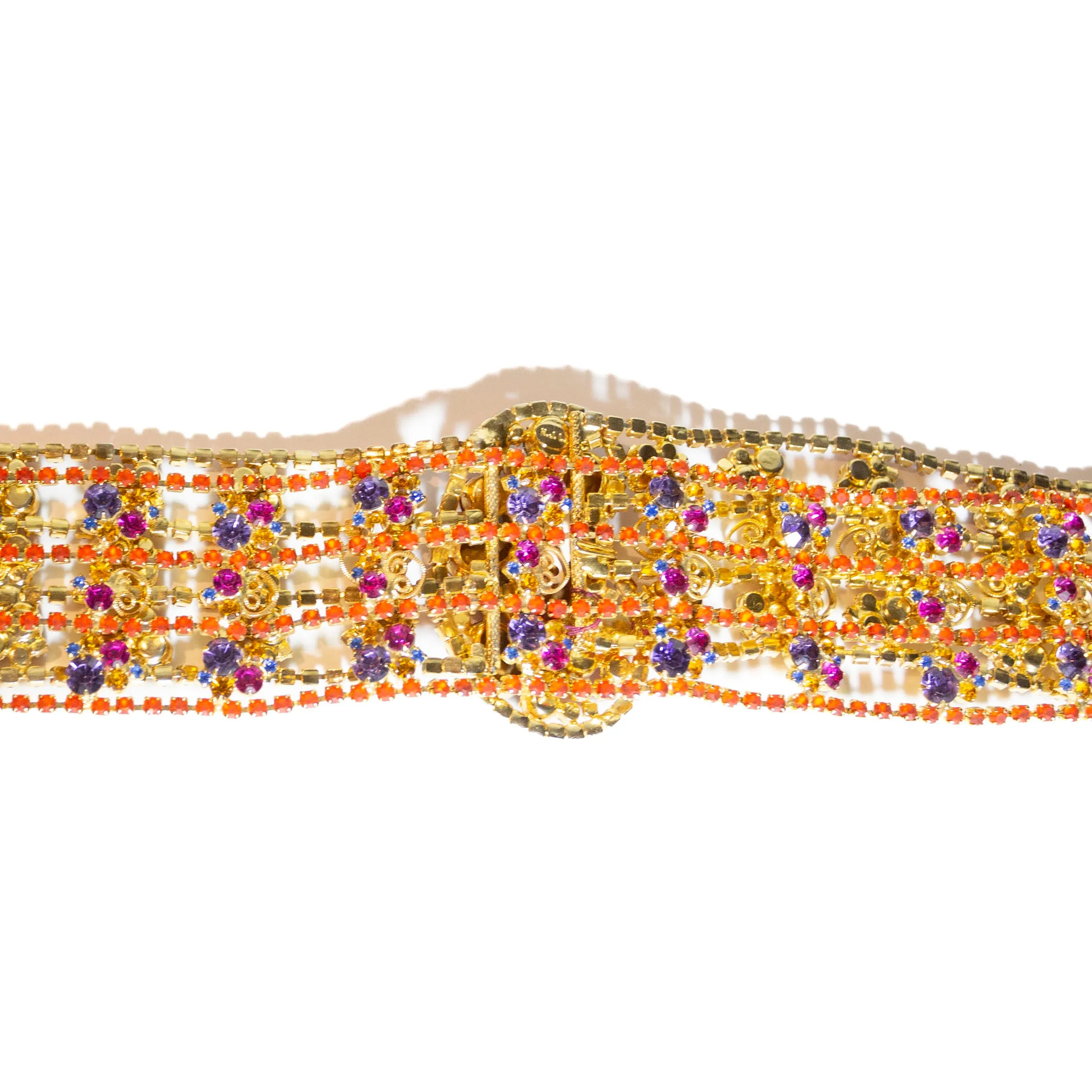 1960s Multicolored Paisley Rhinestone Filigree Belt