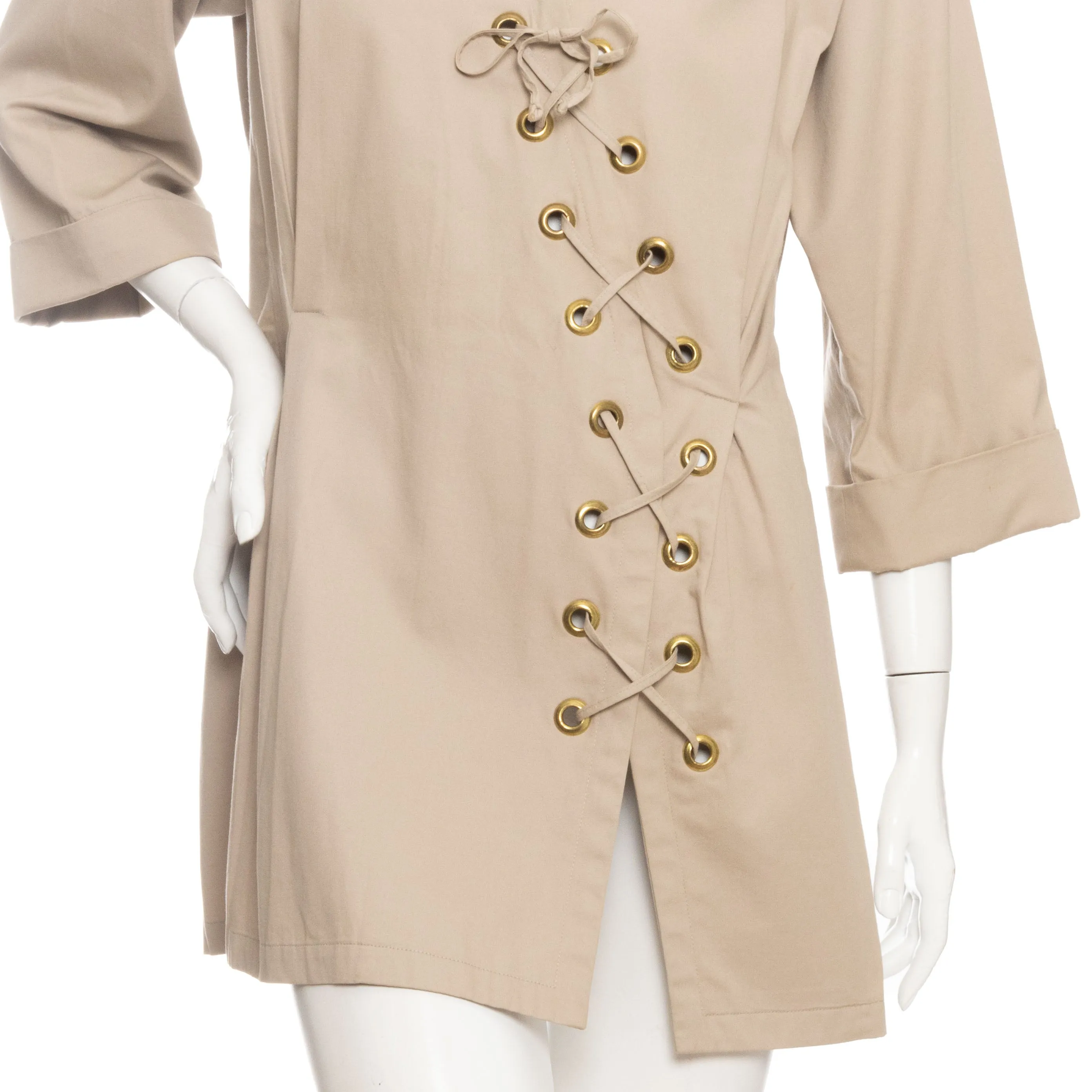 1980s Khaki Canvas Lace-Up Safari Dress