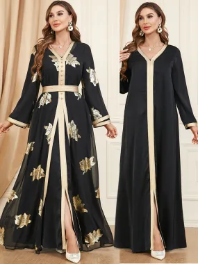 2 Pcs Women's Long Sleeve Abstract Pattern Abaya S 389459