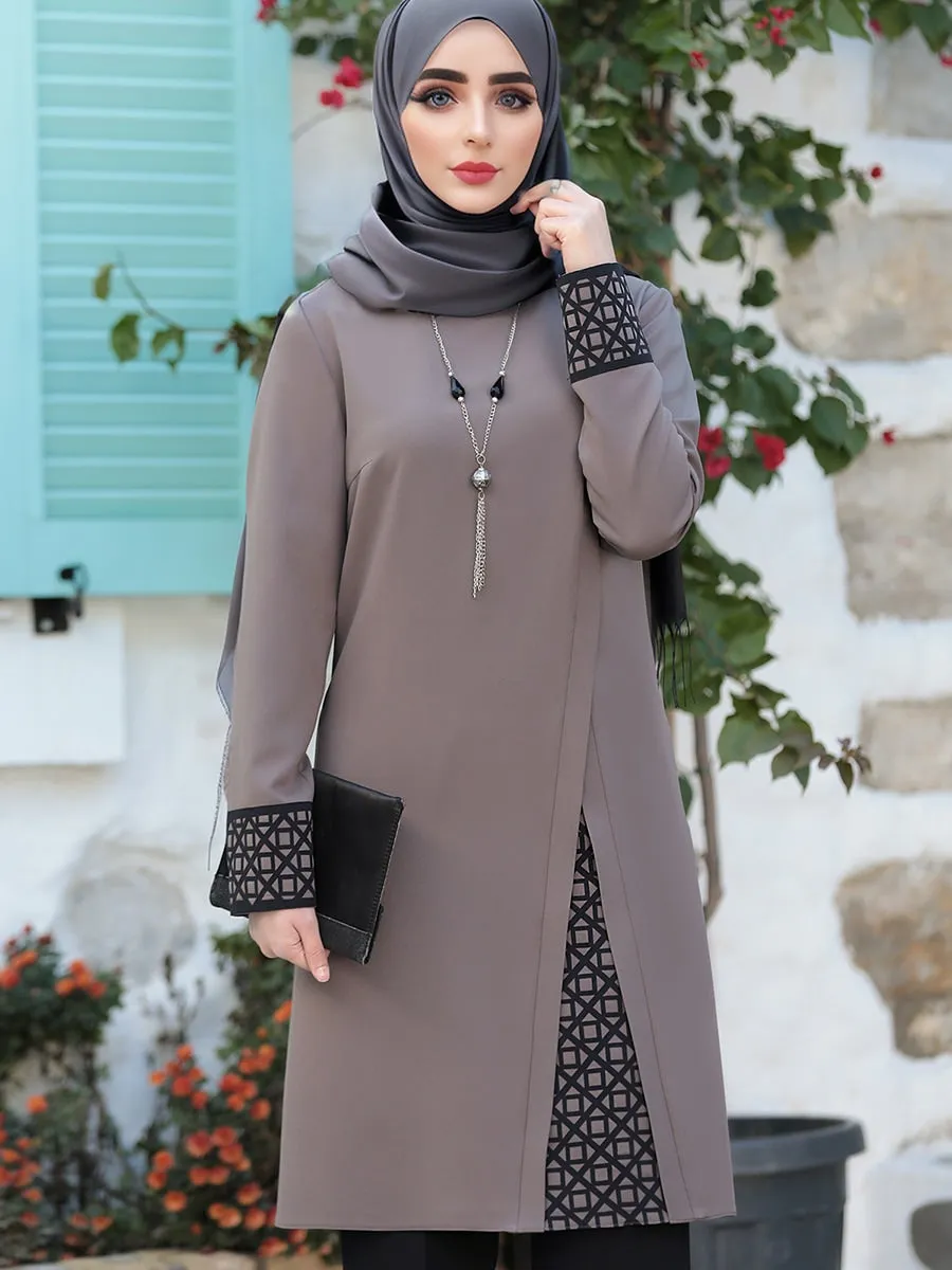 2 Pcs Women's Long Sleeve Solid Color Arabian Set L 445637