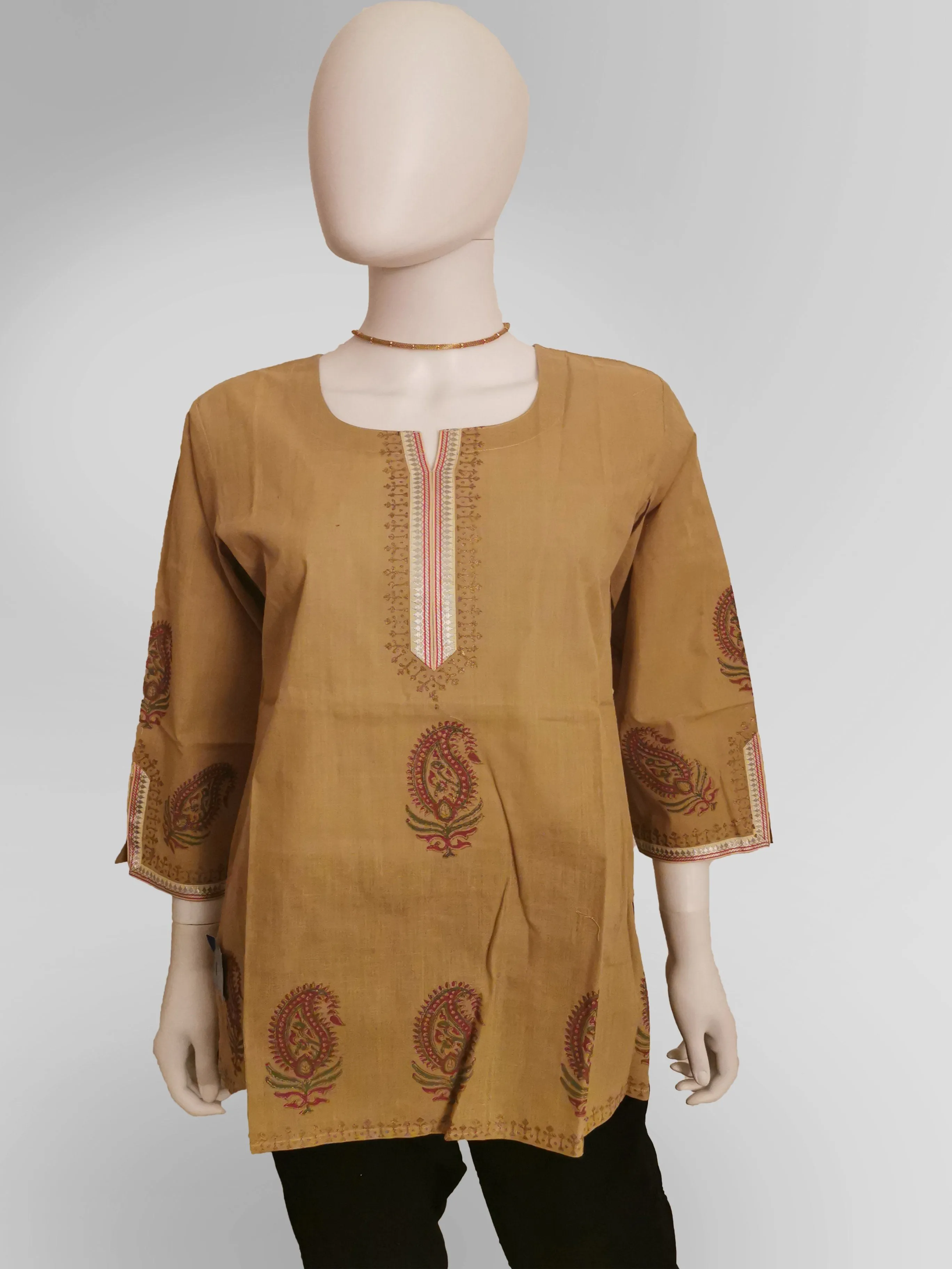 3/4 Sleeve Kurti Top in Beige Tan