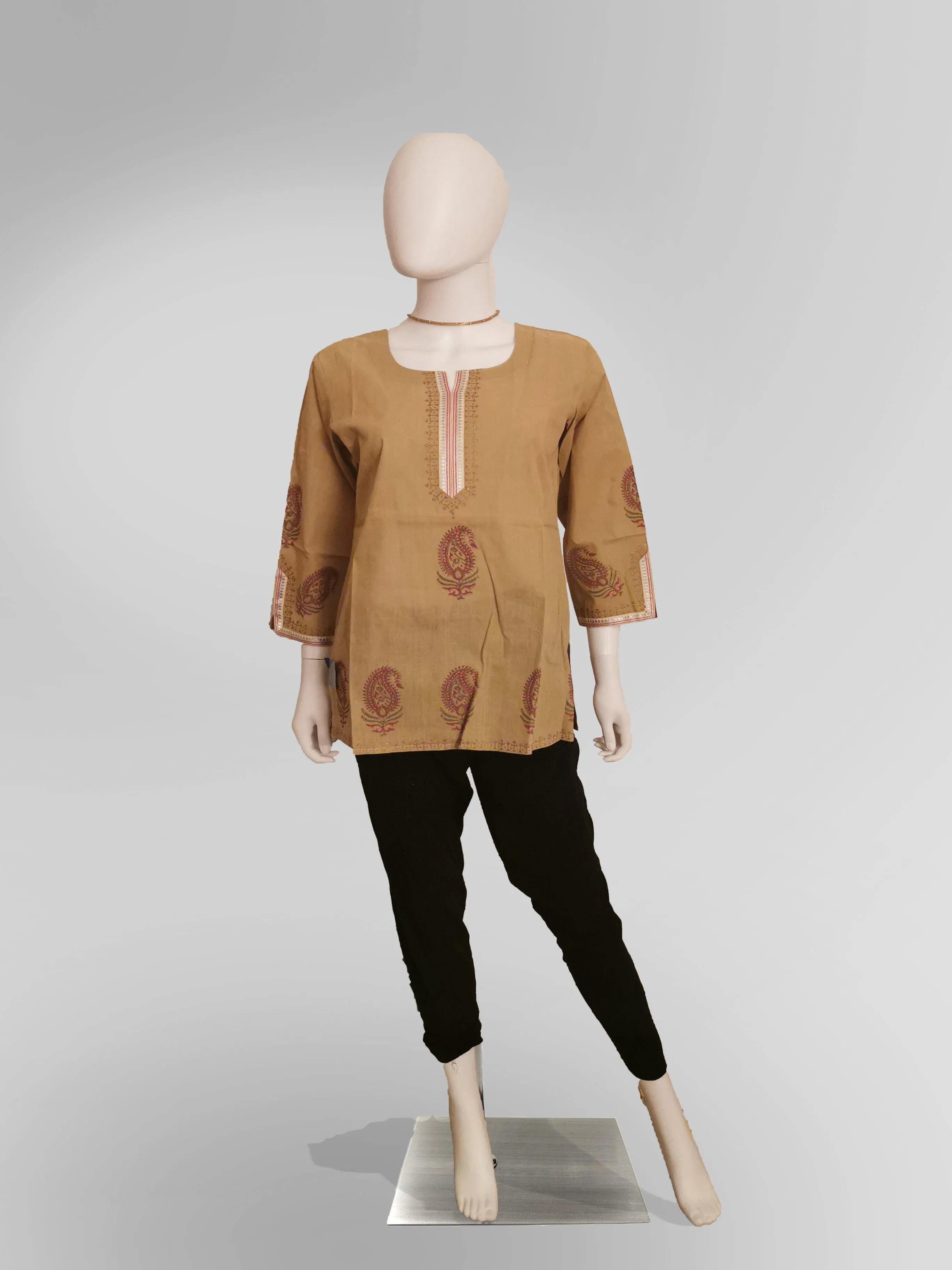 3/4 Sleeve Kurti Top in Beige Tan