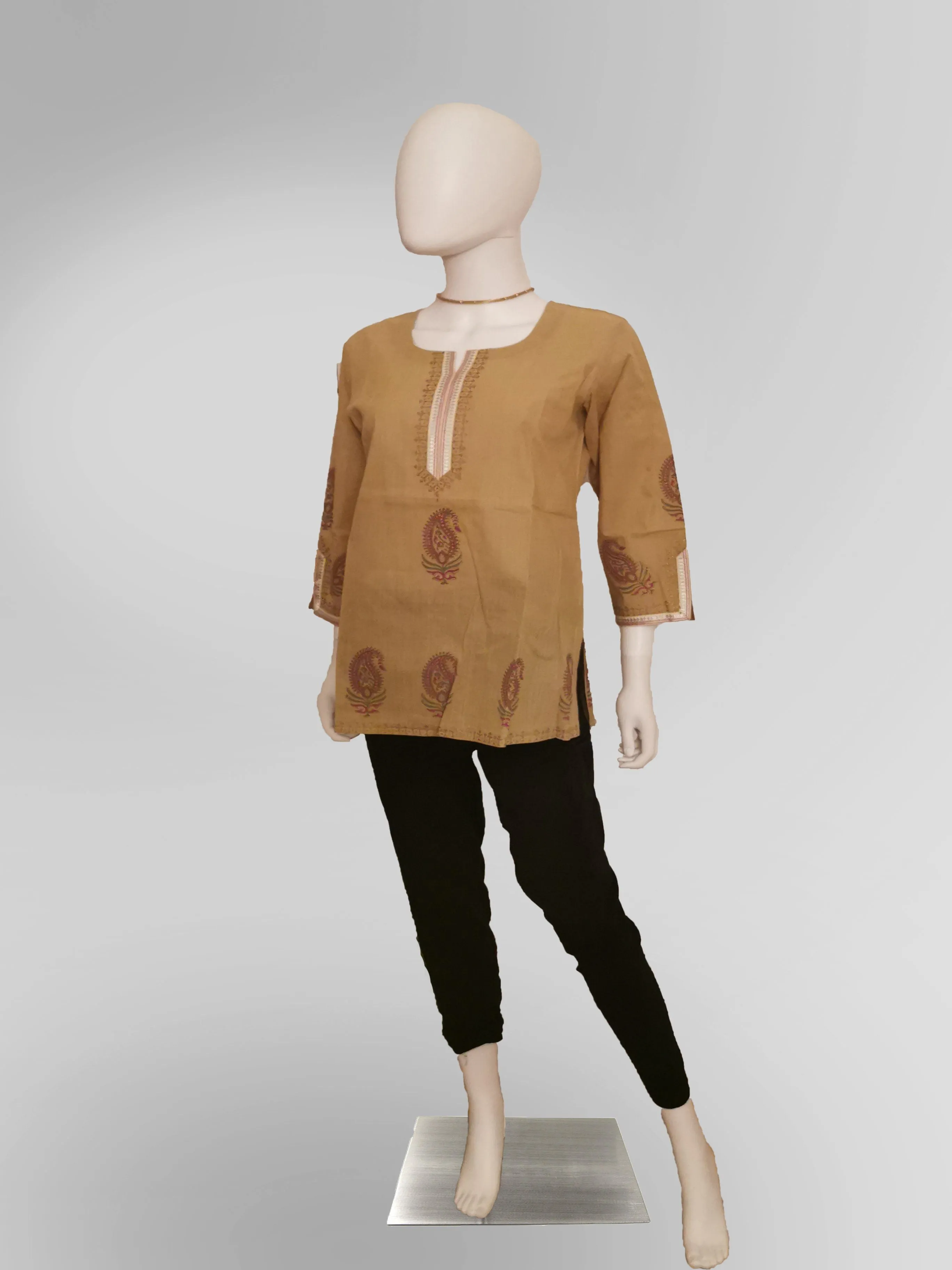 3/4 Sleeve Kurti Top in Beige Tan