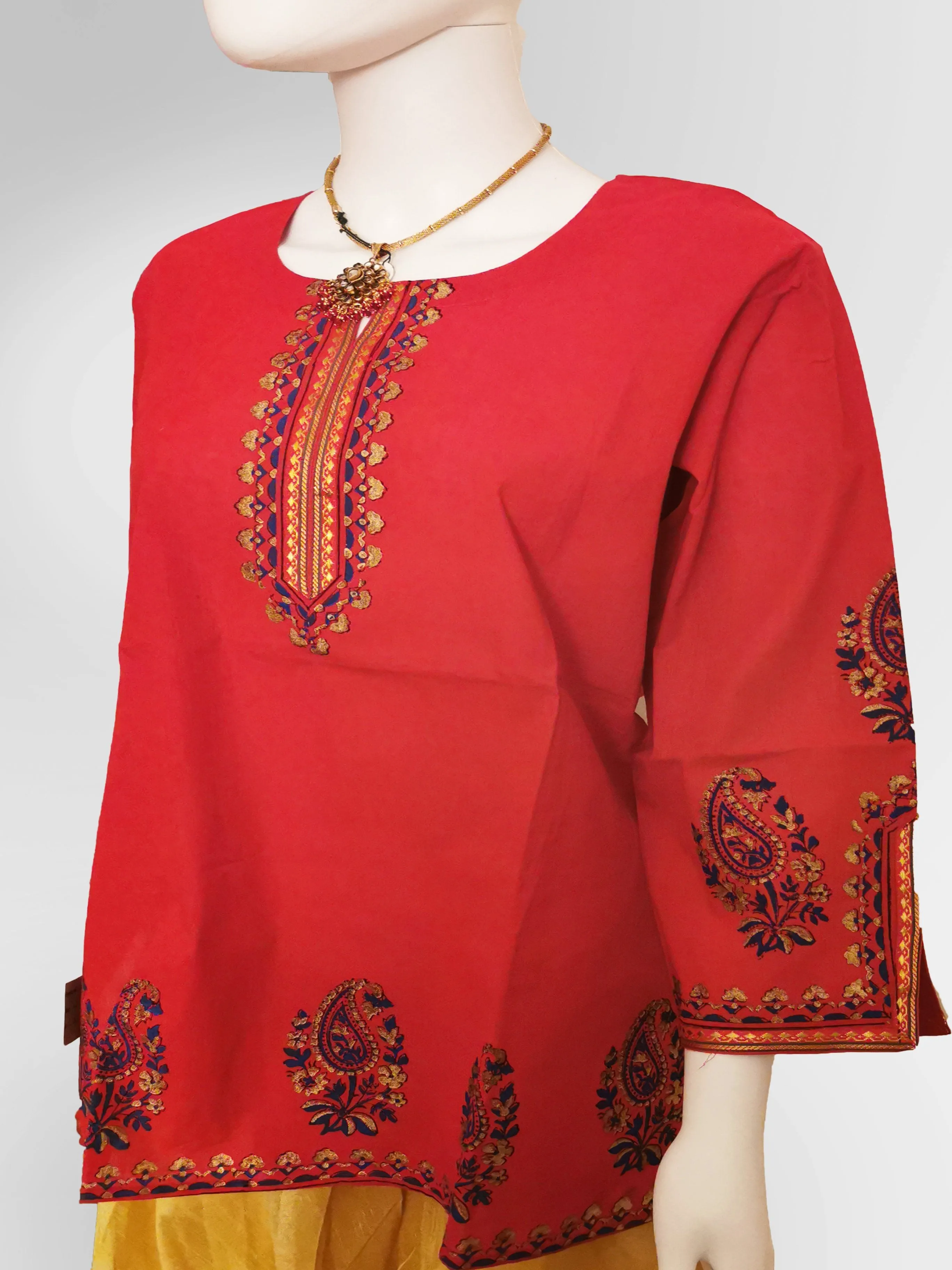 3/4 Sleeve Kurti Top in Tomato Red