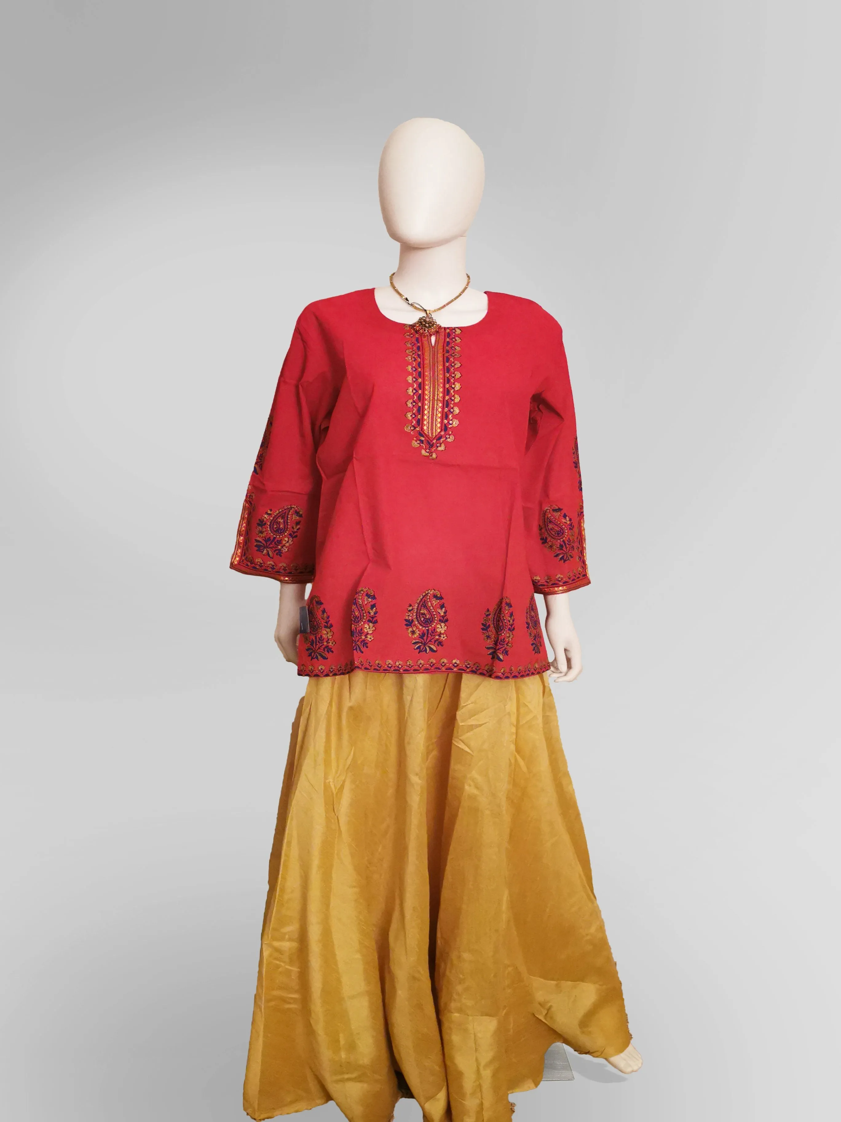 3/4 Sleeve Kurti Top in Tomato Red