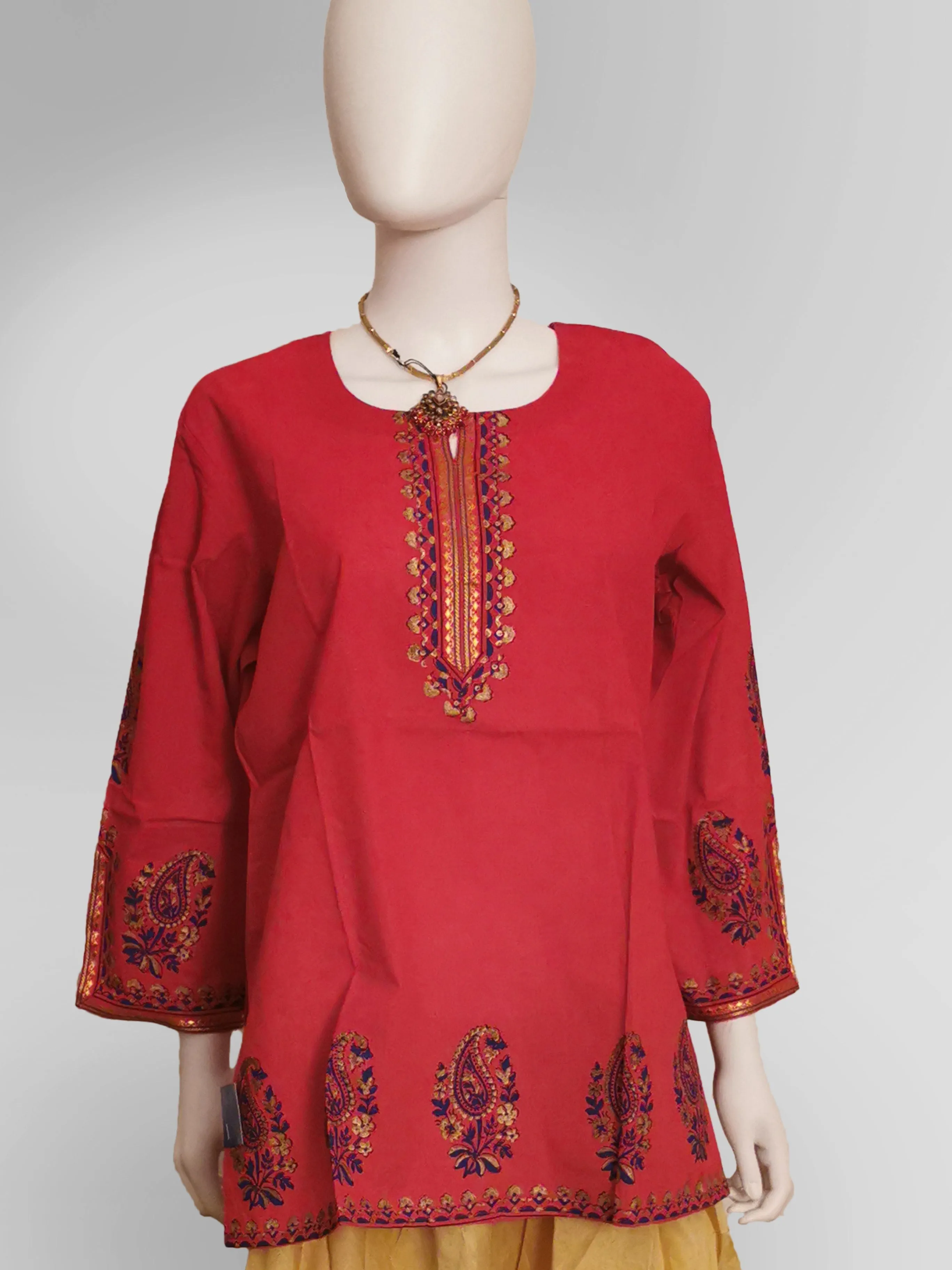 3/4 Sleeve Kurti Top in Tomato Red