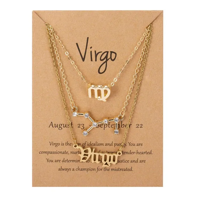 3Pcs/Set Cardboard Star Zodiac Sign Pendant 12 Constellation Charm Gold Necklace Aries Cancer Leo Scorpio Necklace Jewelry Gifts