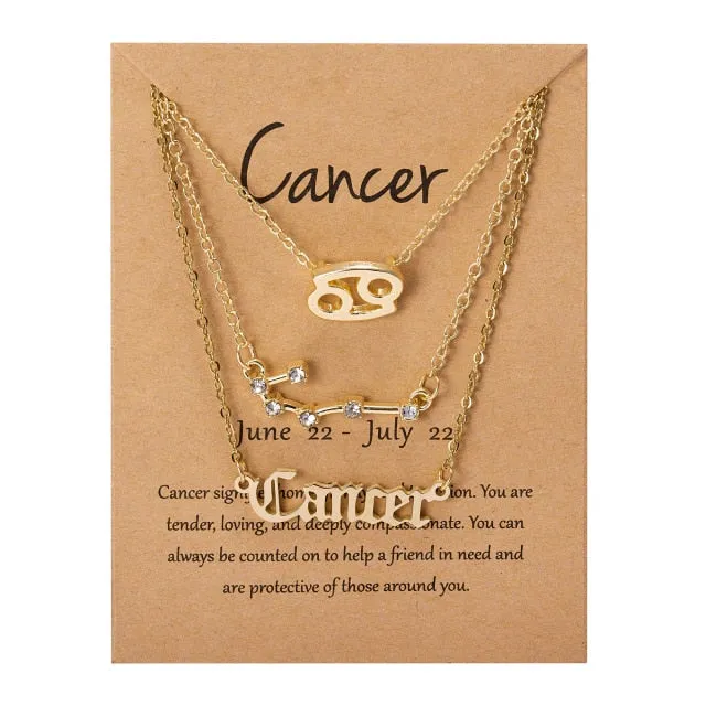 3Pcs/Set Cardboard Star Zodiac Sign Pendant 12 Constellation Charm Gold Necklace Aries Cancer Leo Scorpio Necklace Jewelry Gifts