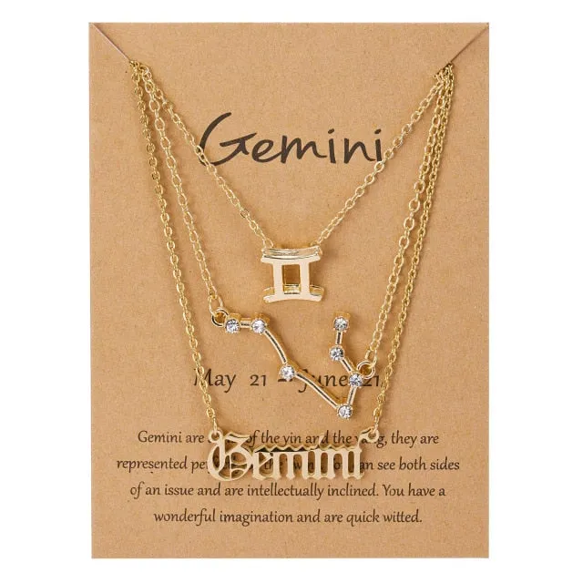 3Pcs/Set Cardboard Star Zodiac Sign Pendant 12 Constellation Charm Gold Necklace Aries Cancer Leo Scorpio Necklace Jewelry Gifts