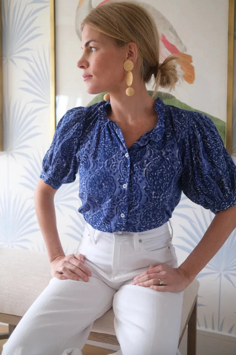 Abby Ruffle Top | Delft Blue