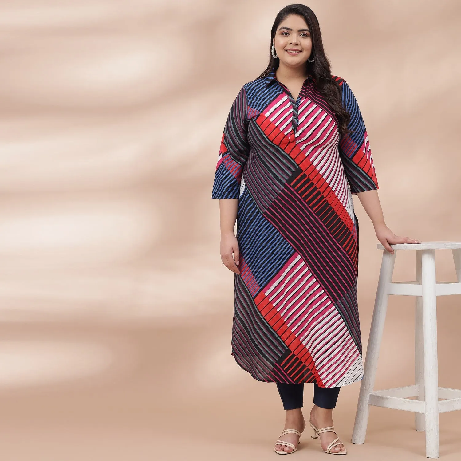 Abstract Print Collar Kurta