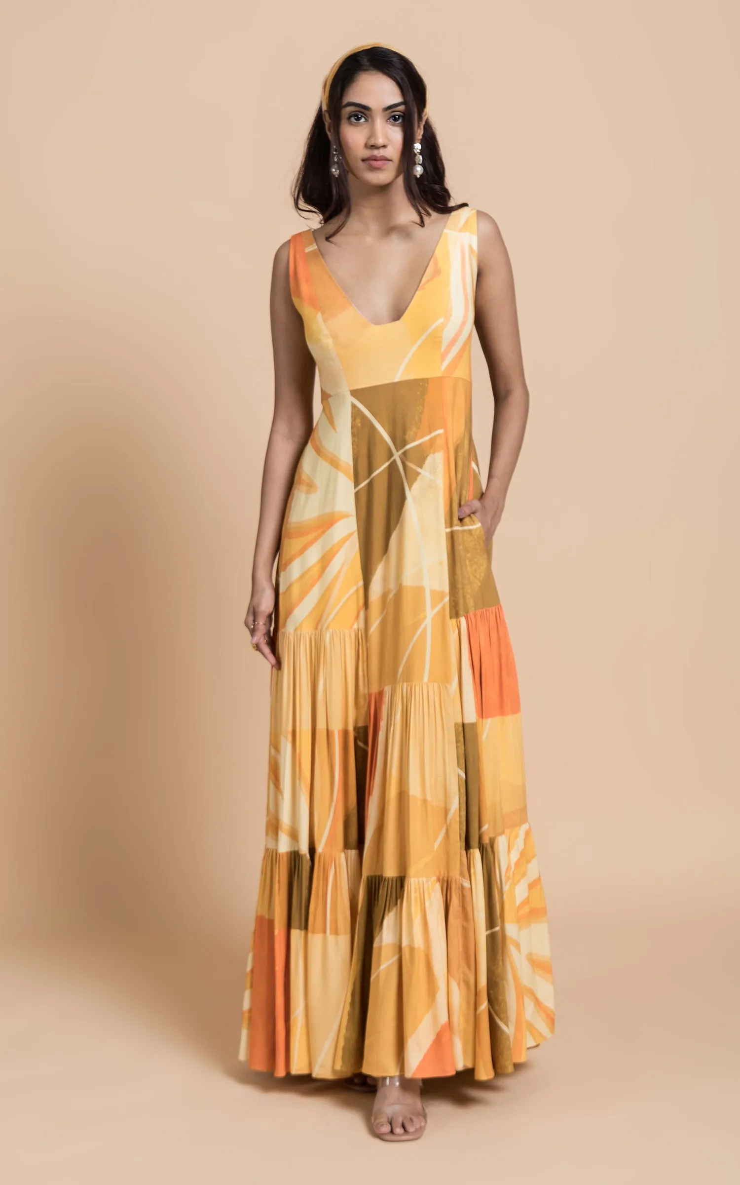 Abstract Printed Long Dress