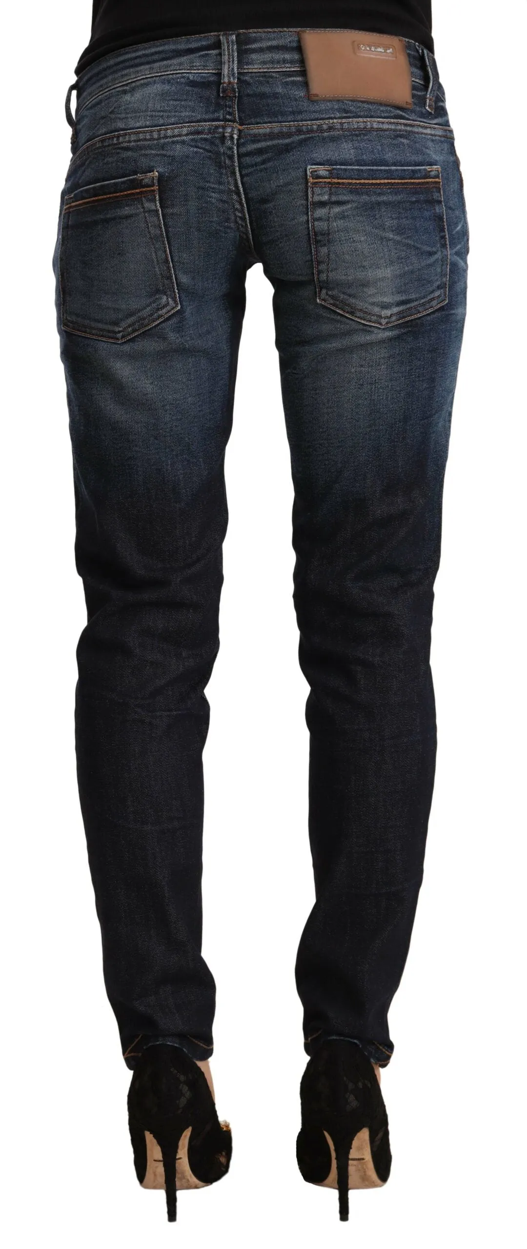 Acht Blue Washed Cotton Low Waist Skinny Denim Jeans