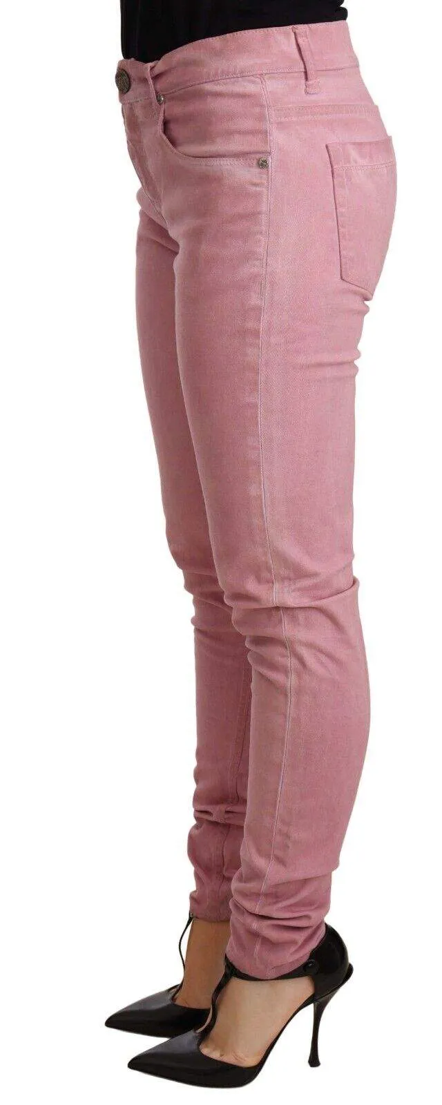 Acht Pink Cotton Slim Fit Women Denim Skinny Pants