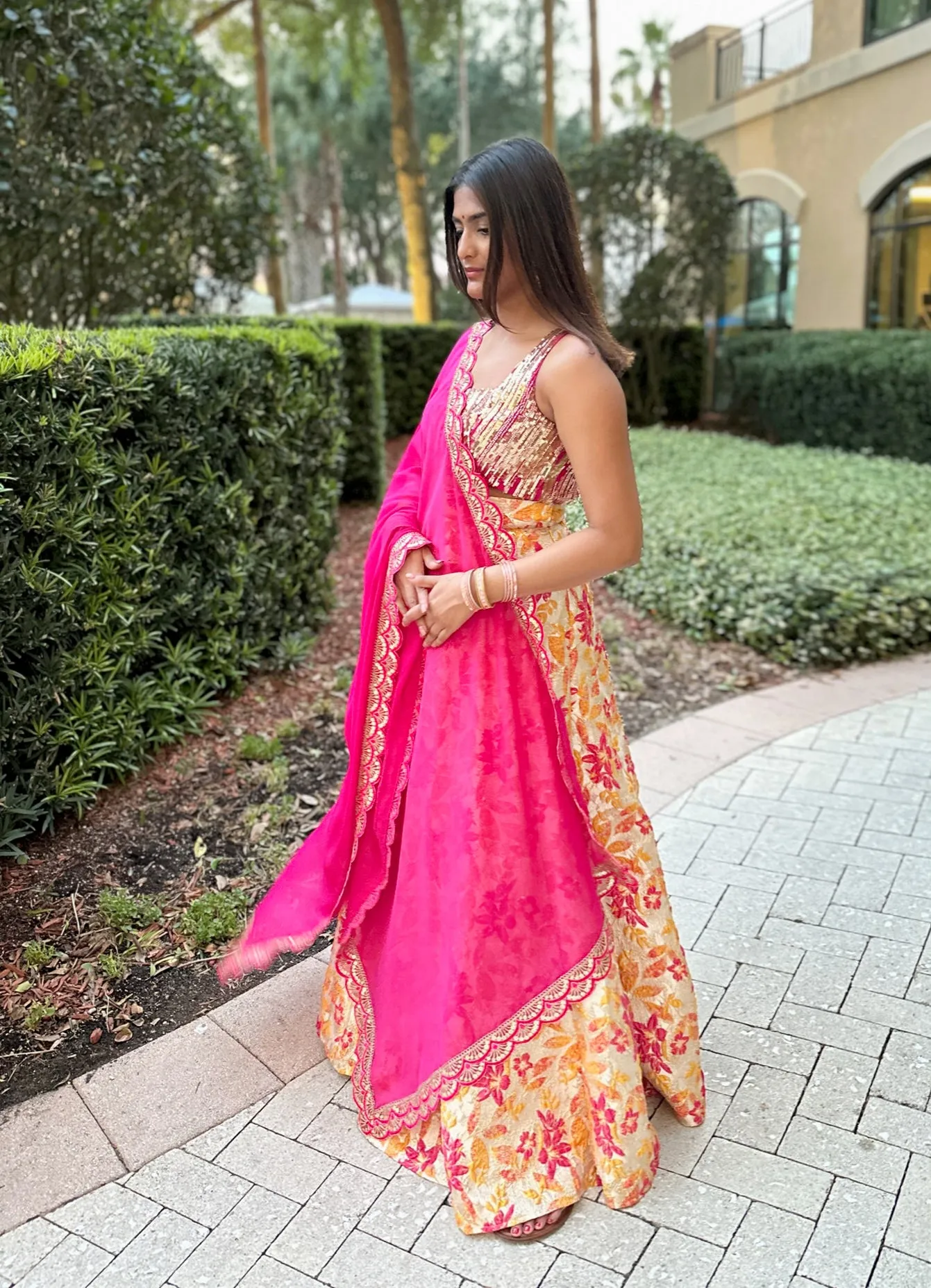 AGNI Yellow and Pink Lehenga Skirt