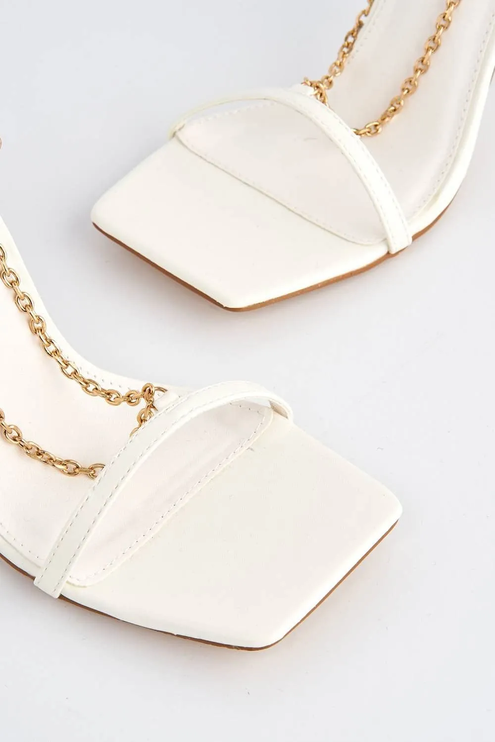 Albu Strap with Gold Chain Detail Anklestrap Heeled Sandal in White