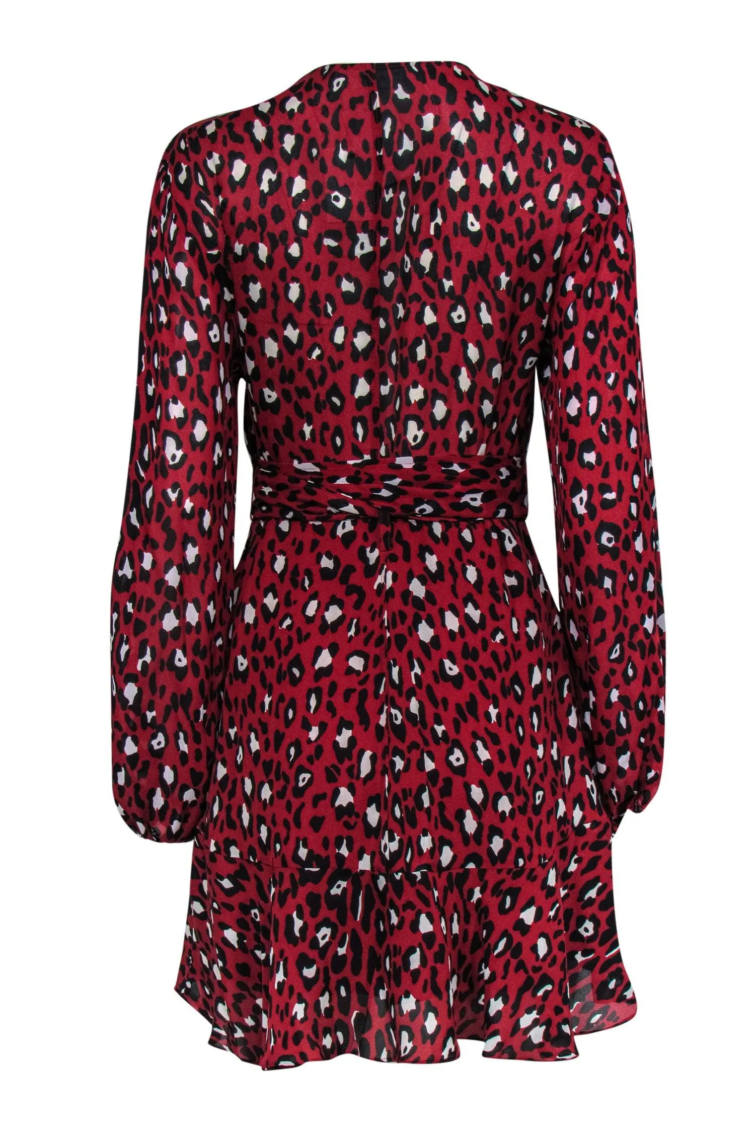 A.L.C. - Red & Black Leopard Print Silk Mini Wrap Dress Sz 8