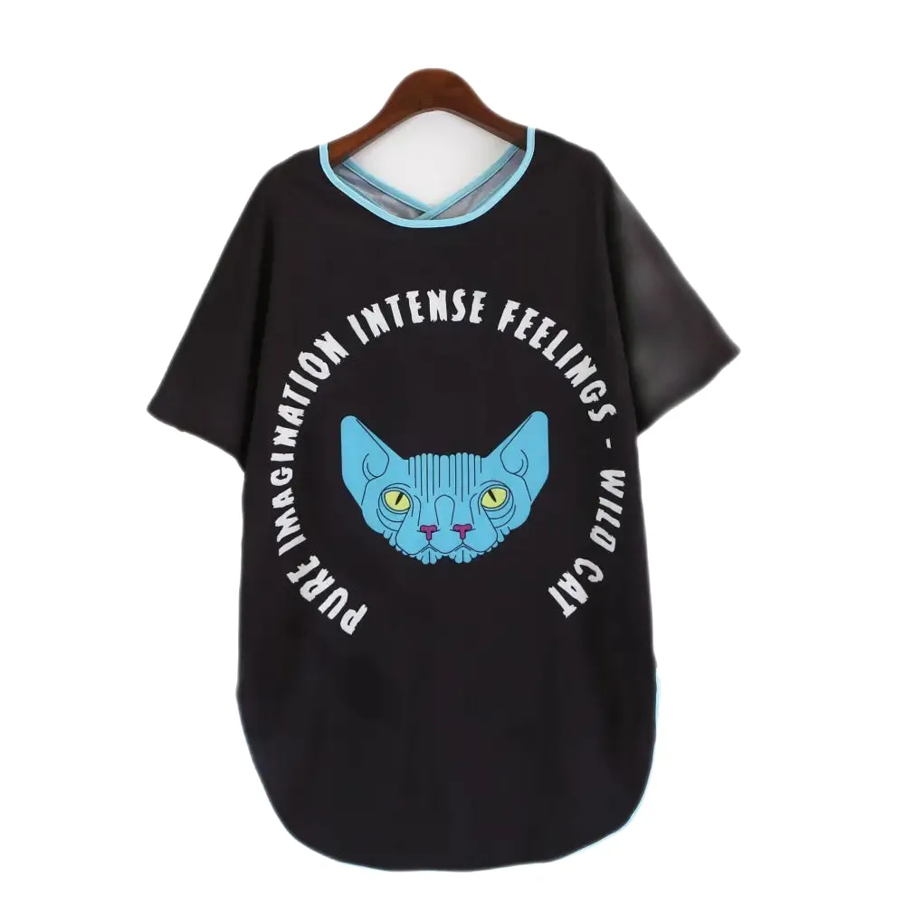 Alien Cat Back Slit Open Irregular Loose T-Shirt