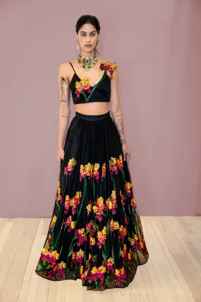 ALLEGRA Black Floral Bridal Lehenga Set