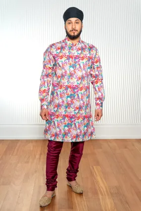 AMIN Teal Watercolor Floral Kurta