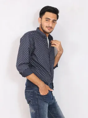 AN Men's Casual Shirt Dark Blue Design Dot