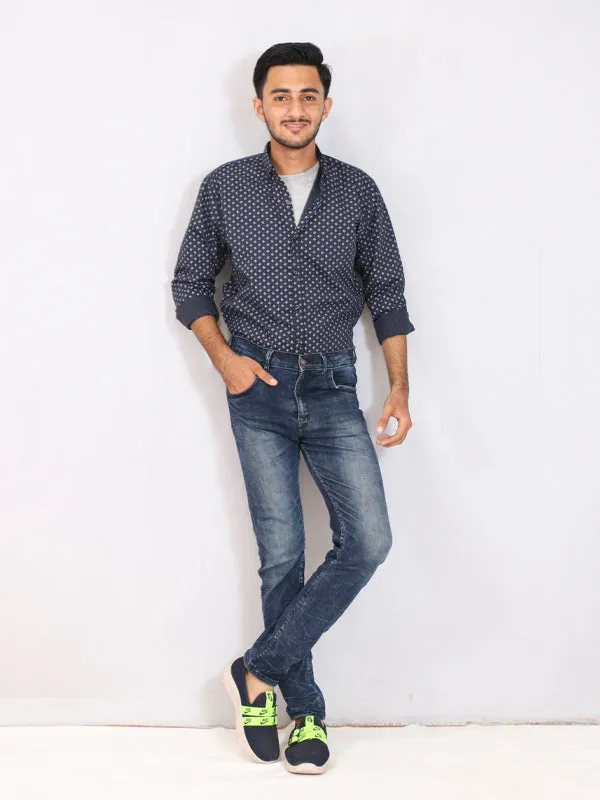 AN Men's Casual Shirt Dark Blue Design Dot