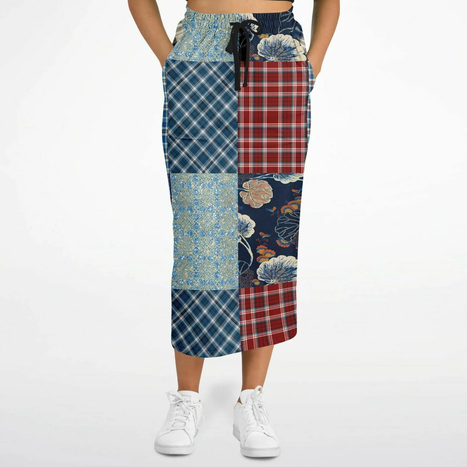 Andromeda Blue Patchwork Eco-Poly Long Pocket Skirt