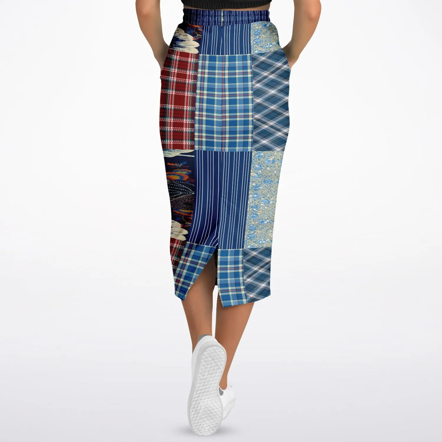 Andromeda Blue Patchwork Eco-Poly Long Pocket Skirt