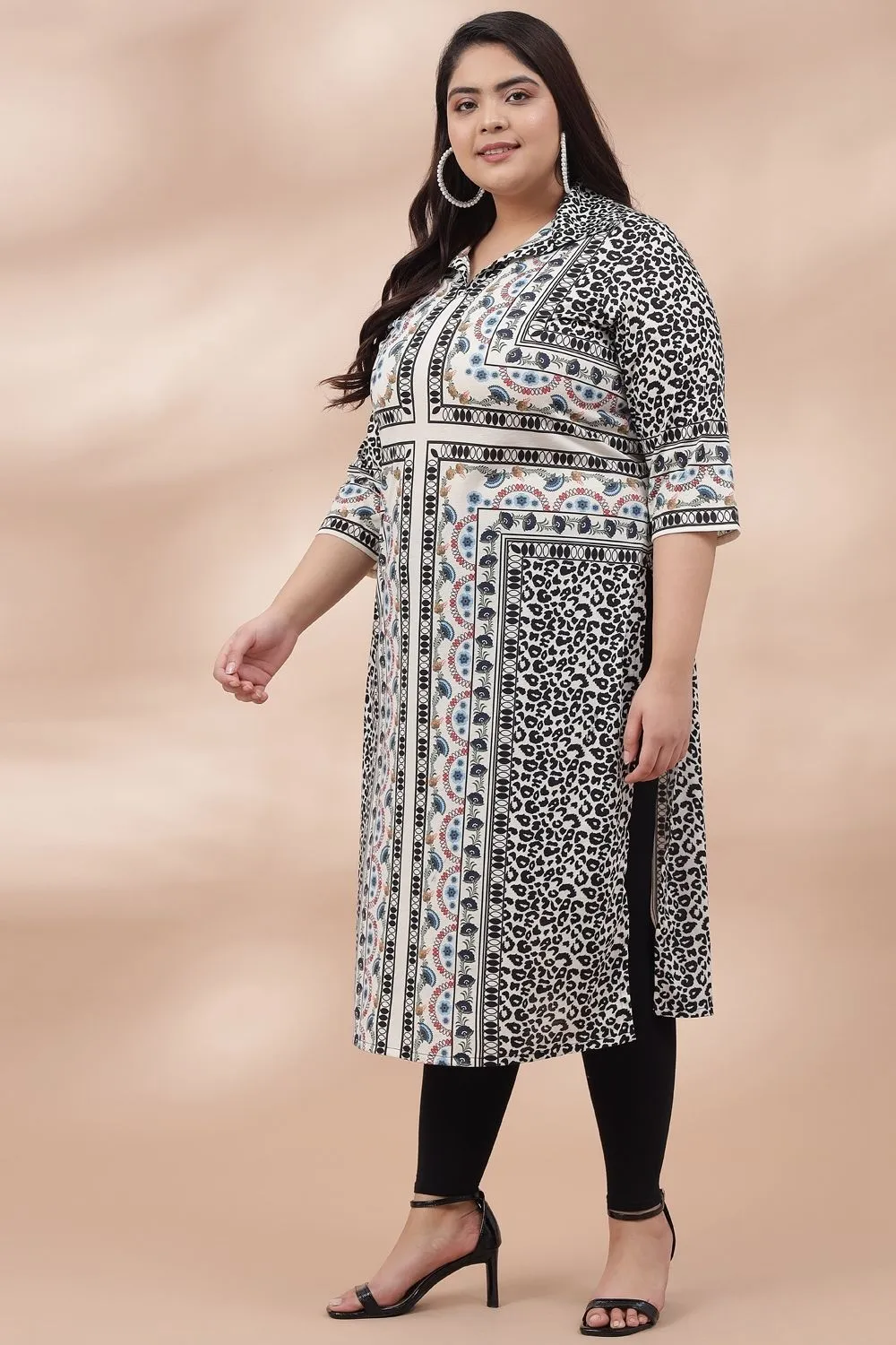 Animal Ethnic Printed Collar Kurti