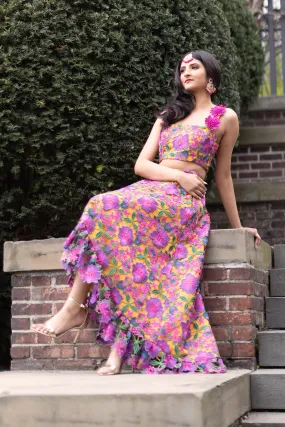 APARNA Yellow and Pink Floral Lehenga Top