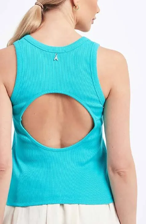 Aqua Green Rib-knit cut-out Top