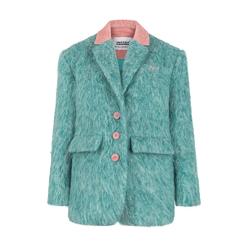 ASHORE Boutique blue short coat celebrity style woolen suit jacket women's top