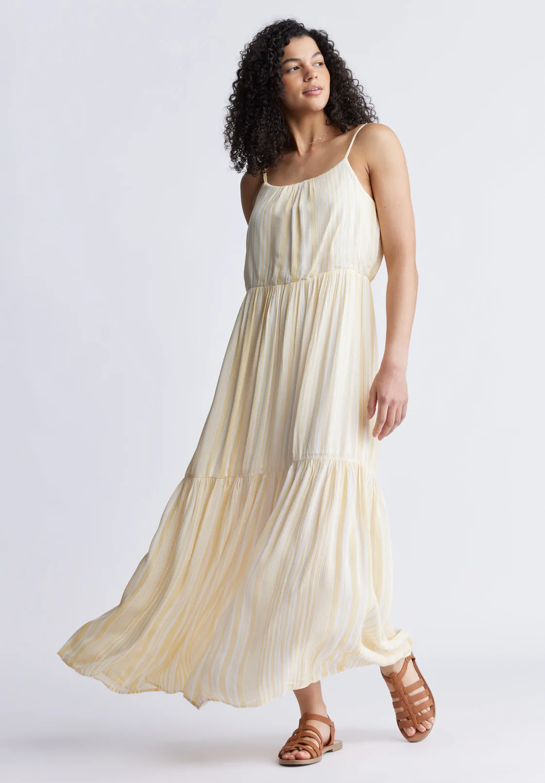 Assisi Women's Maxi Tiered Striped Dress, White and Yellow - WD0048S