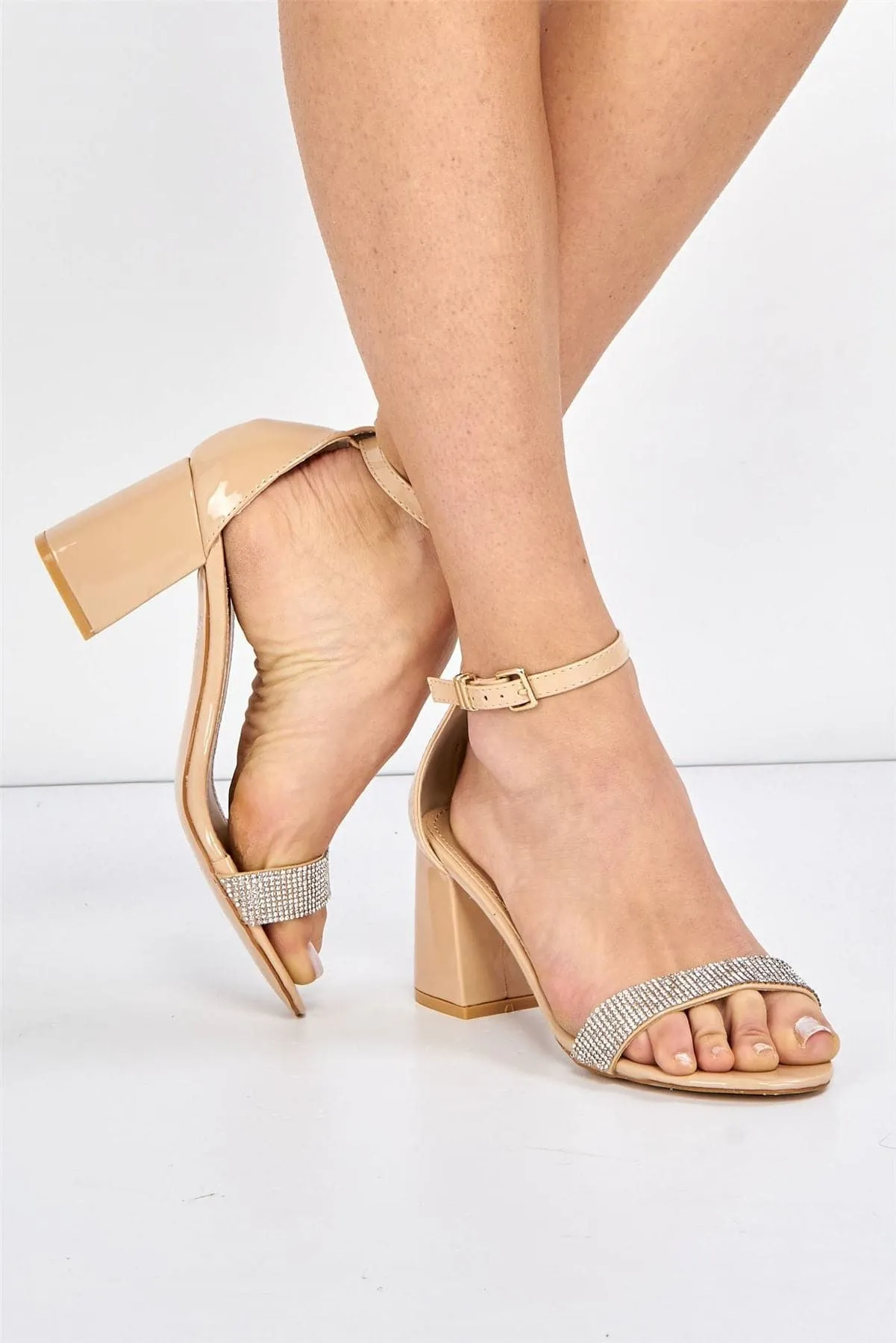 Asti Block Heel Ankle Strap Sandal in Nude