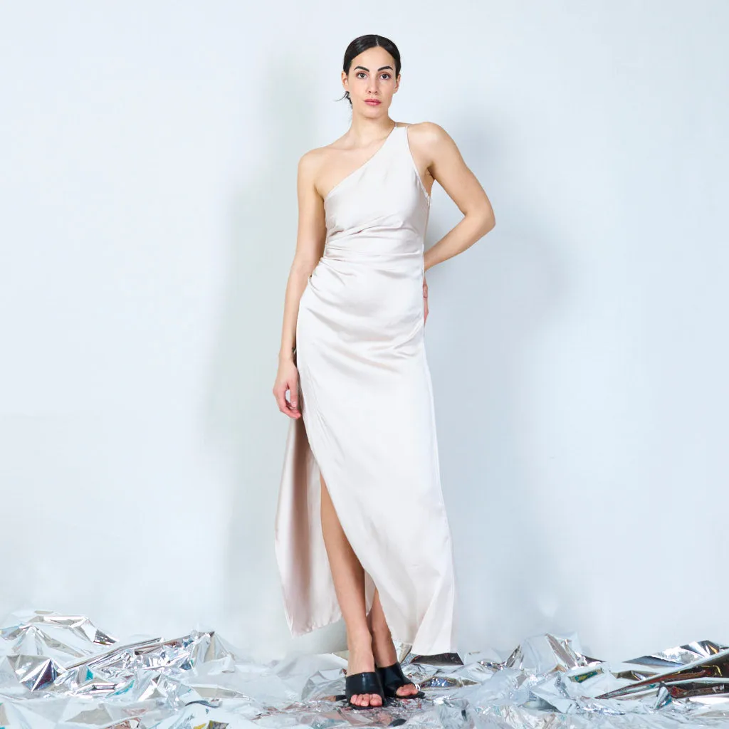 Asymmetrical draped satin dress wholesale