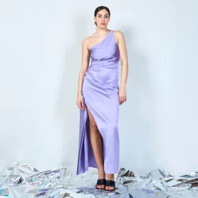 Asymmetrical draped satin dress wholesale