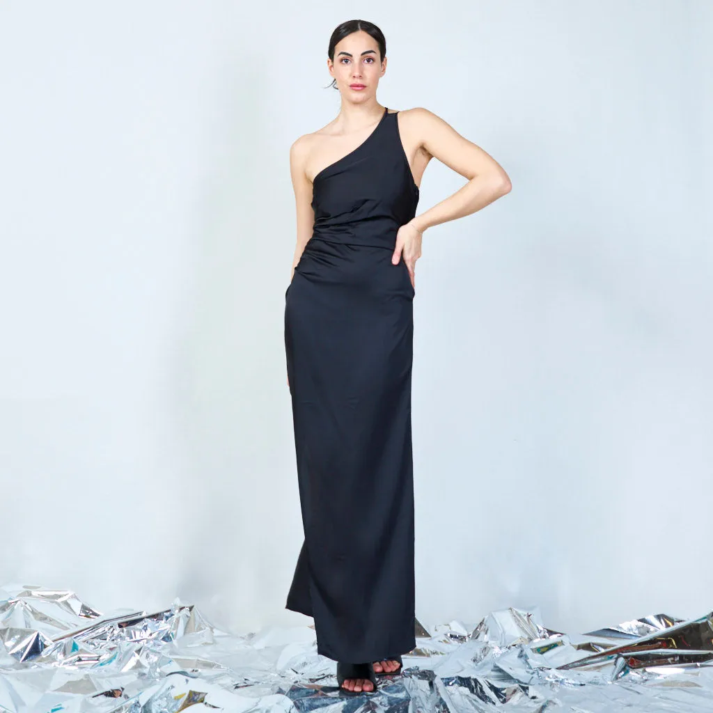 Asymmetrical draped satin dress wholesale