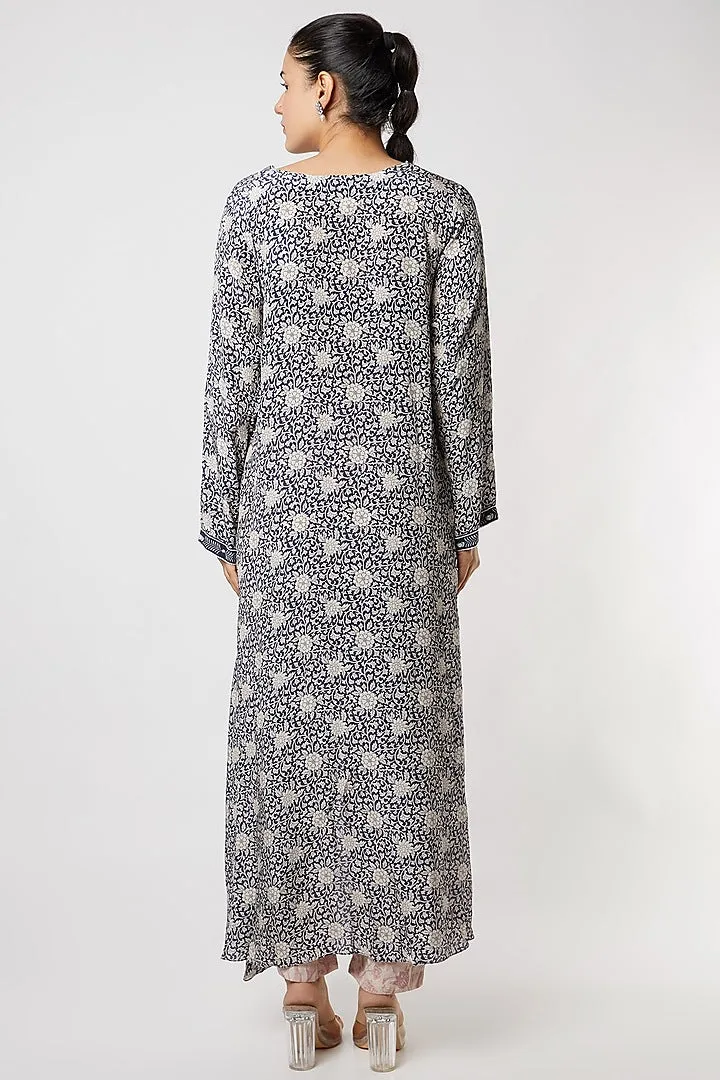 Asymmetrical Floral Crepe Kurta