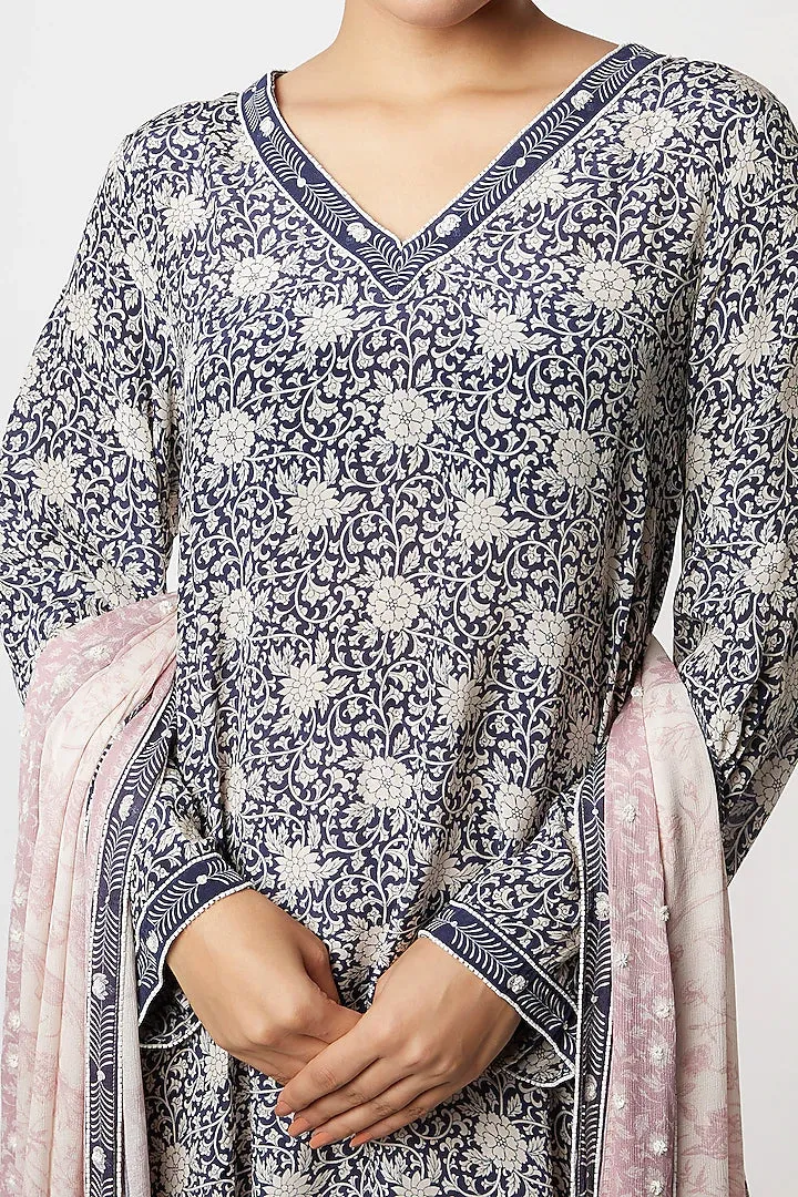 Asymmetrical Floral Crepe Kurta