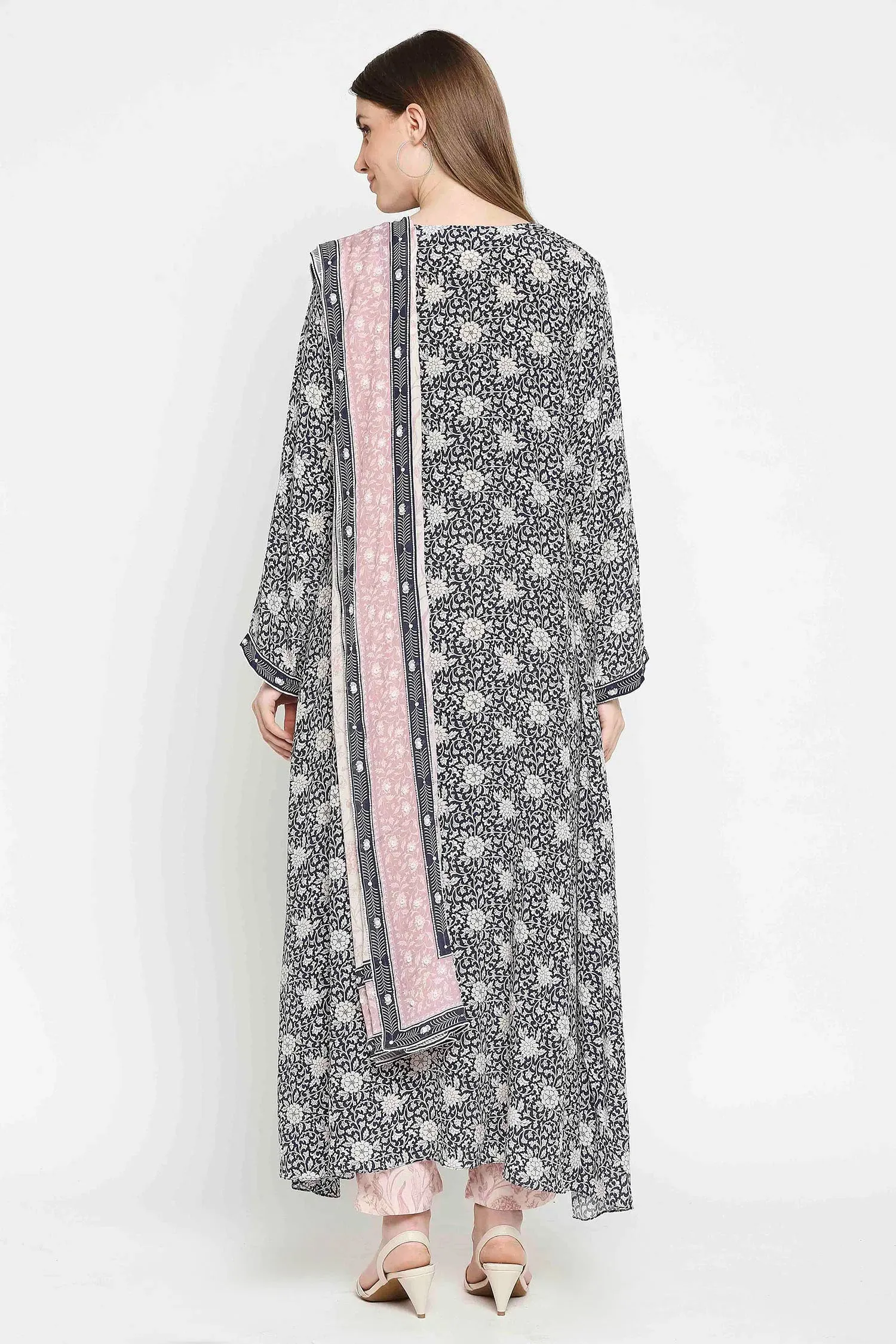 Asymmetrical Floral Crepe Kurta