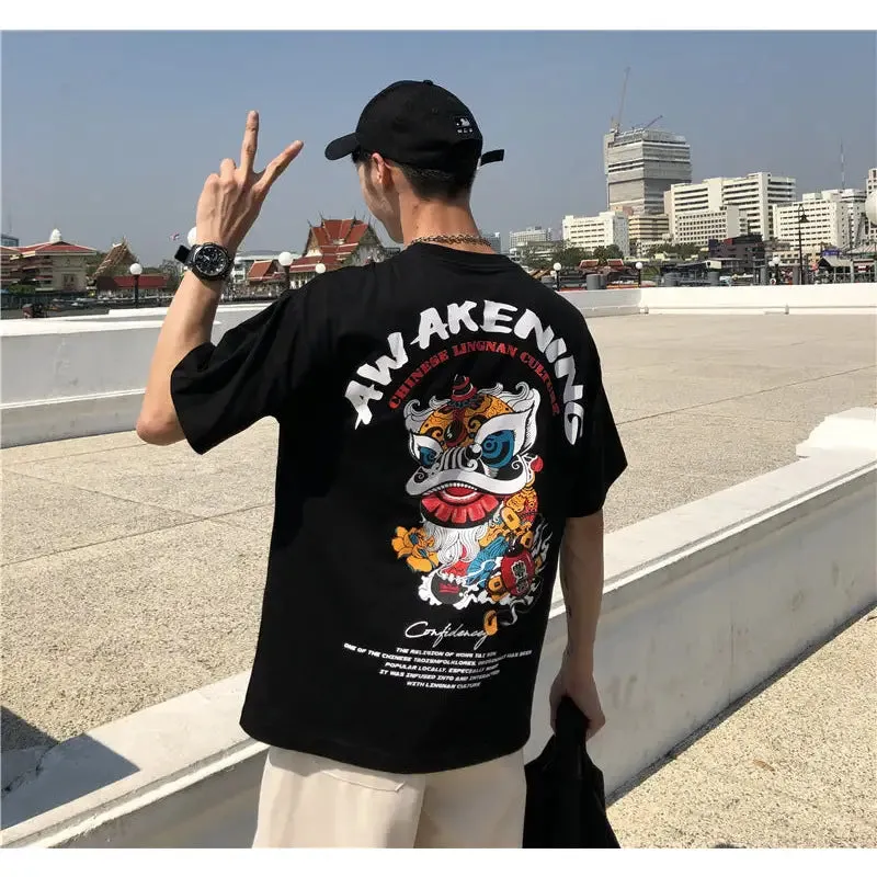 Awakening Dragon Harajuku Style Short Sleeve Loose T-shirt