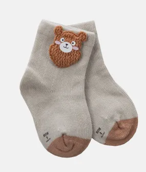 Baby Bear Face Socks Pair - Beige & Orange