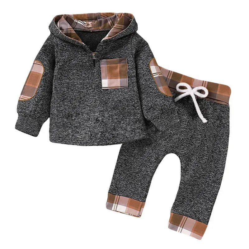 Baby Boys Spring Casual Plaid Hoodies Set