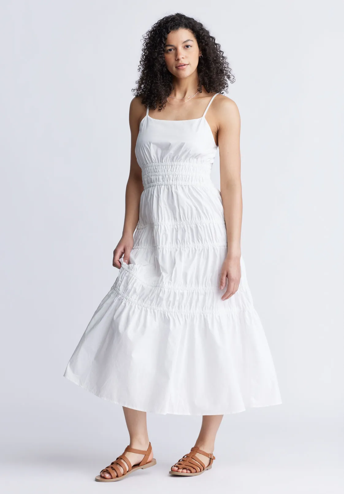 Balia Women's Long Ruched Tiered Dress, White - WD0047S