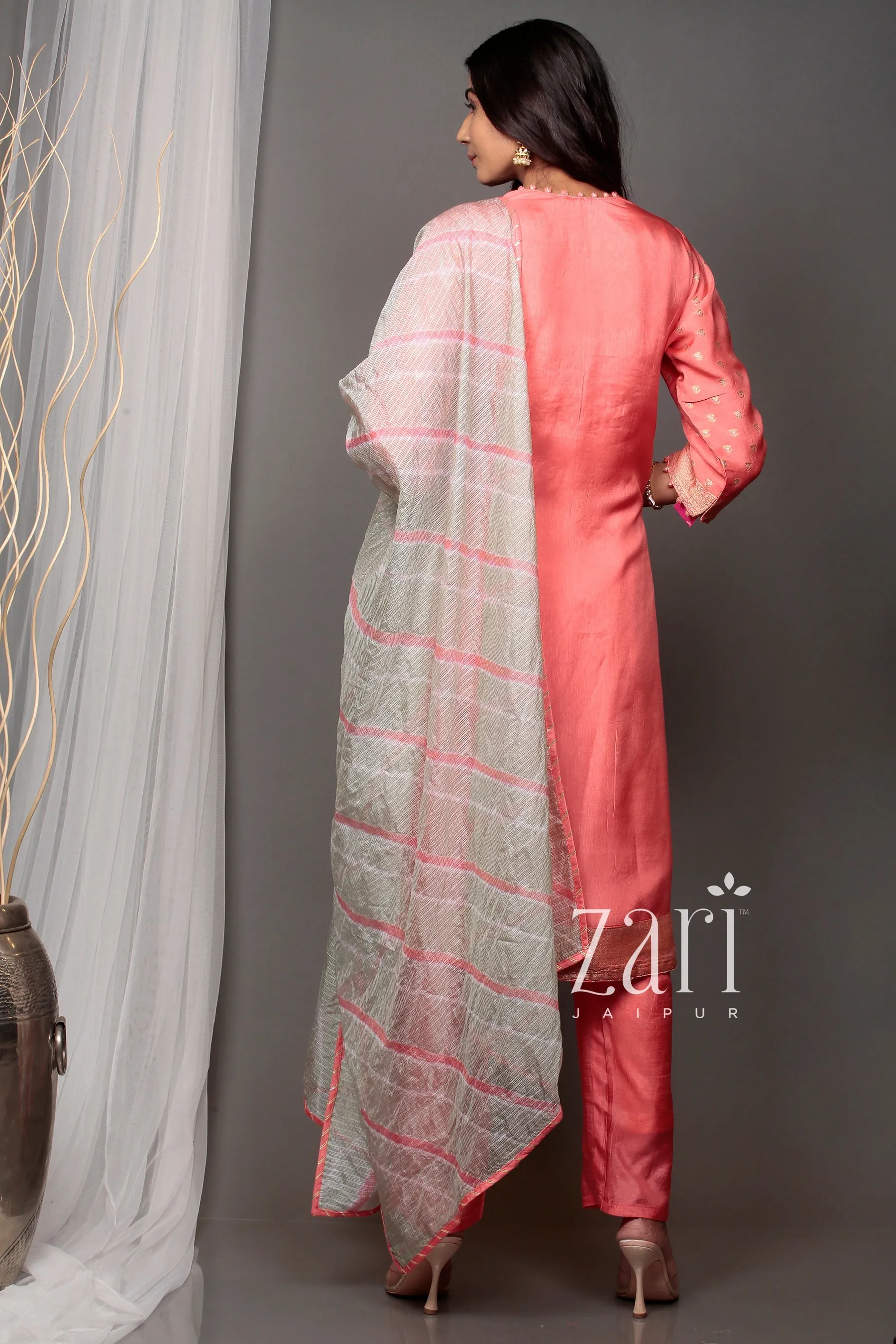 Banarsi Leheriya Banarasi brocade  Suit with Gota, Gota Patti, Pearl, Sequins, Zardozi work.