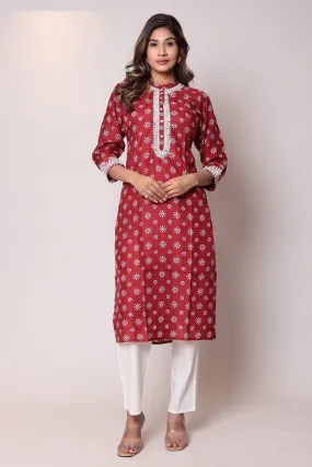 Bandhej Chanderi Straight Kurta with Thread work.